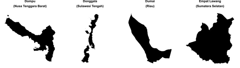 Fototapeta premium Dompu, Donggala, Dumai, Empat Lawang outline maps