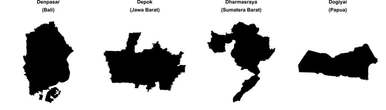 Denpasar, Depok, Dharmasraya, Dogiyai outline maps