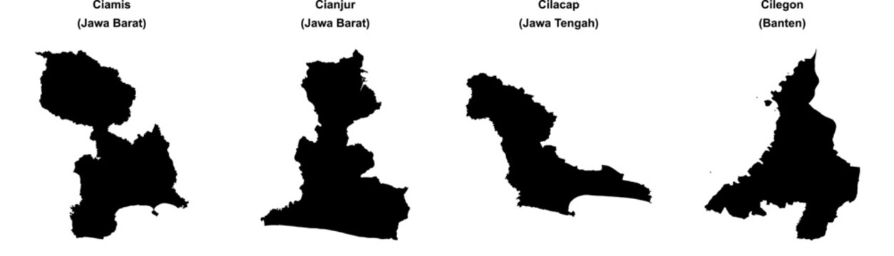 Ciamis, Cianjur, Cilacap, Cilegon outline maps