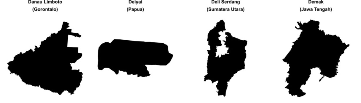 Danau Limboto, Deiyai, Deli Serdang, Demak outline maps