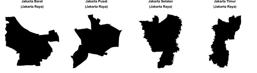 Jakarta Barat, Jakarta Pusat, Jakarta Selatan, Jakarta Timur outline maps