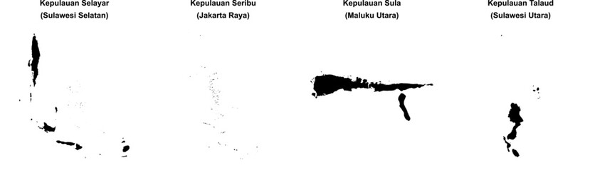 Kepulauan Selayar, Kepulauan Seribu, Kepulauan Sula, Kepulauan Talaud outline maps