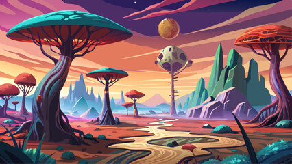 alien planet landscape with strange trees, digital art © ehsanollah