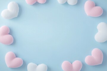Fototapeta premium Soft Heart Shapes on Blue Background for Valentine's Day Decoration