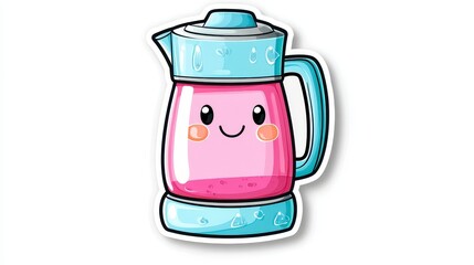 Cute Cartoon Pitcher with Pink Drink and Smiling Face Character