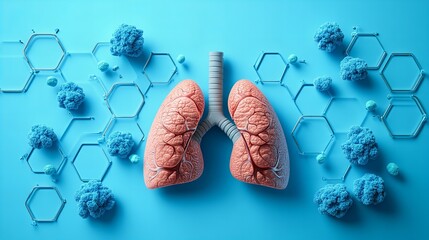 Naklejka premium Visual representations of lungs and health awareness with molecular structures and healthy cells