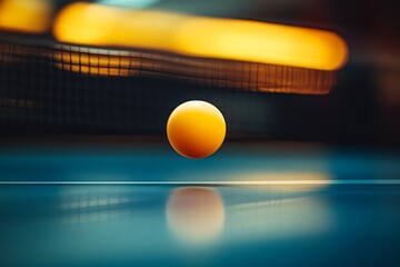 Fast moving table tennis ball captured in motion under dramatic lighting