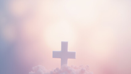 Obraz premium Christian cross against a glowing sky background.