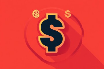 Fototapeta premium Flat vector dollar sign with a vibrant red background and bold design