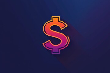 Obraz premium Minimalist neon-style dollar symbol on dark gradient background