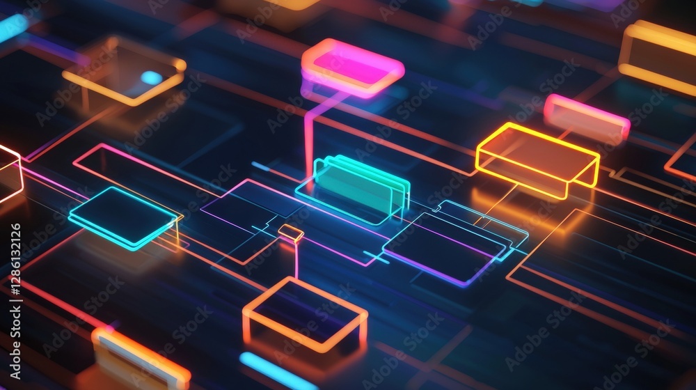 Poster abstract network grid with files and folders, futuristic software interface, digital document manage