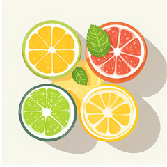 Fototapeta premium Refreshing citrus drink composition kitchen counter digital illustration bright colors above view healthy lifestyle