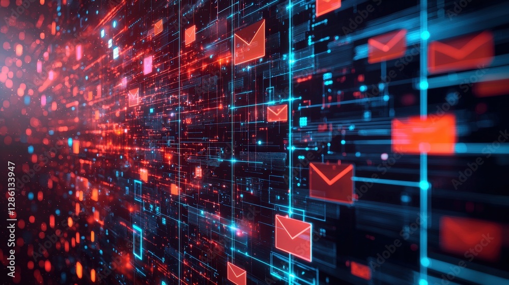 Poster abstract network grid with files and folders, futuristic software interface, digital document manage