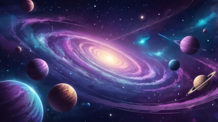 Magnificent Spiral Galaxy with Exoplanets and Nebula Clouds in Outer Space