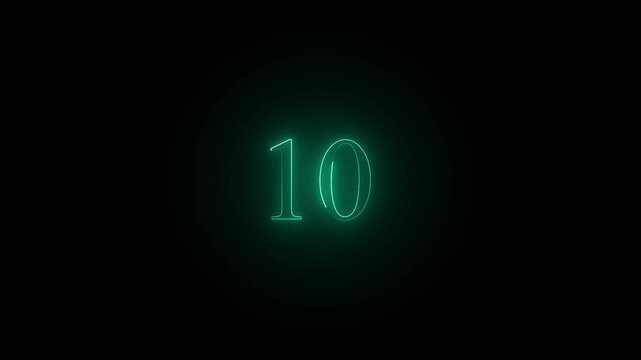 cayan color Bright neon countdown animation.black background from 1 to 15 , and 4k video.