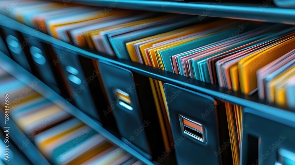 Poster abstract network grid with files and folders, futuristic software interface, digital document manage