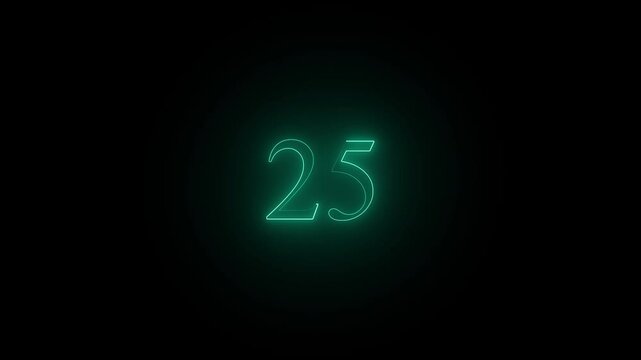 cayan color Bright neon countdown animation.black background from 1 to 30 , and 4k video.