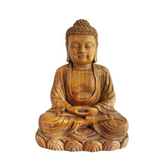 wooden Buddha statue depicting serenity and tranquility, showcasing intricate craftsmanship and details. This piece symbolizes peace and meditation, perfect for home decor or spiritual spaces
