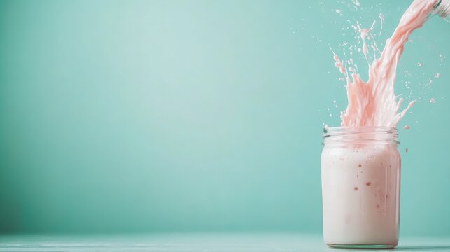 An exhilarating splash of refreshing milk captured in motion, evoking a playful and vibrant atmosphere suitable for summer drinks and joyful moments.