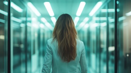 This artistic image features a modern corridor illuminated by striking neon lights, reflecting a vibrant and stylish ambiance that invites creativity and exploration.