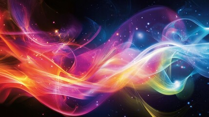 A neon-colored cosmic explosion sends waves of radiant gas across the void, forming celestial patterns