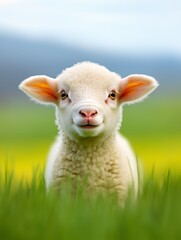 Fototapeta premium Cute lamb looking at the camera on a farm.