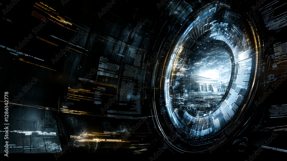 Poster exploring futuristic technology concepts in a high-tech environment digital art abstract view sci-fi