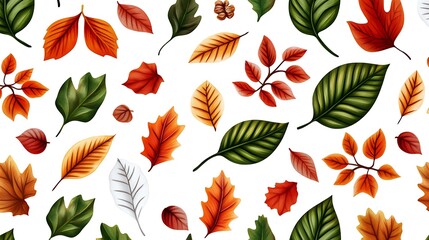 Autumn Leaves Digital Illustration: A Vibrant Fall Pattern Design AI Generated