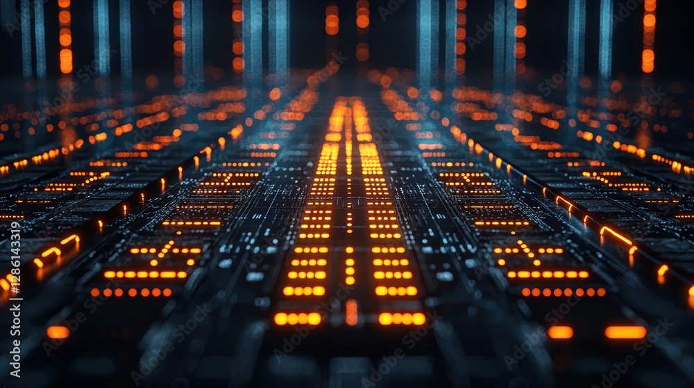 Poster modern computer keyboard with backlit keys in a dimly lit environment showcasing technology