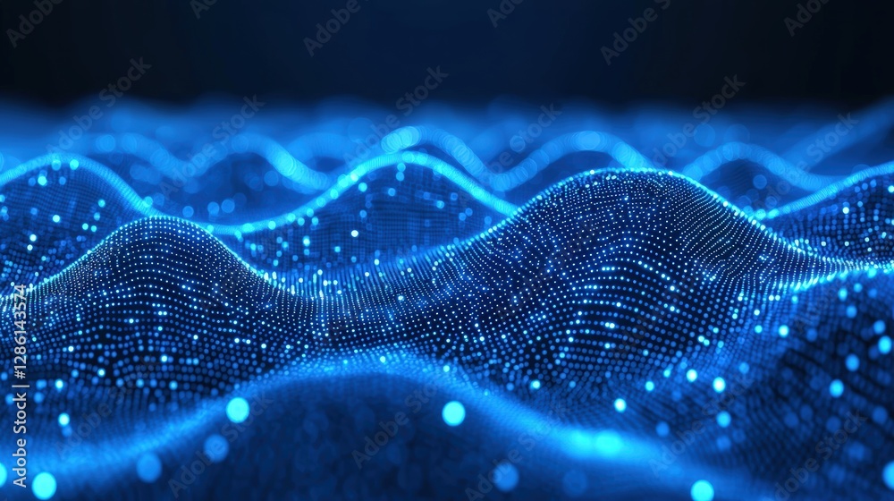Poster Beautifully designed blue wave pattern creating a fluid and dynamic visual effect on a surface