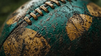A Close Up View Of A Dirty Old Football