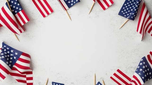 Festive Labor Day template featuring an empty circle with USA flags on a clean, minimal backdrop.