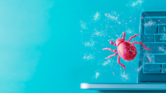 Cyber Security: Digital Threat, a Bug Invading a Computer System; Design for awareness posters, digital media