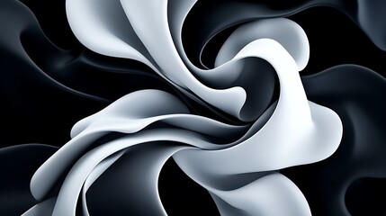 Abstract Black and White 3D Render: Fluid Forms in Motion AI Generated