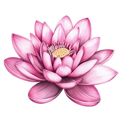 Obraz premium Watercolor lotus flower with pink petals and yellow, Flower, isolated on transparent background
