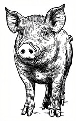Fototapeta premium Creative Monochrome Pig Portrait Illustration: Elegant Detailed Artwork for Premium Farm Prints, Decor, and Merchandise with Transparent Background