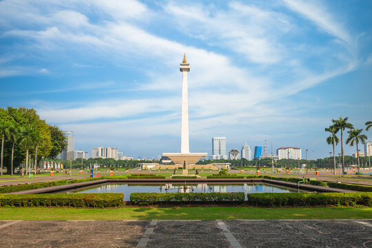 July 12, 2023: National Monument standing in the middle of the Merdeka Square, a large square located in the center of Jakarta, Indonesia