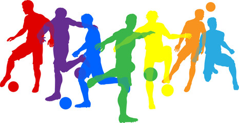 Soccer football player male colorful silhouette outlines men group