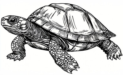 Fototapeta premium Turtle Resting on Sand Monochrome Vector Art: Calm Illustration Isolated on White for Wildlife Branding and Posters