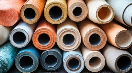 Stack of Colorful Fabric Rolls, Interior Design Material Textures