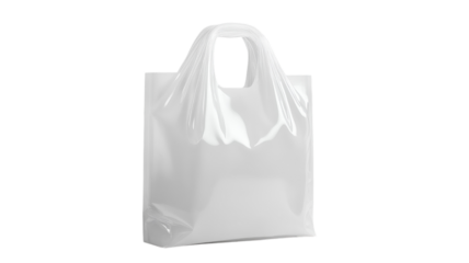 Clear plastic shopping bag used for carrying groceries in a retail setting