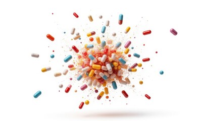 Colorful explosion of medication capsules