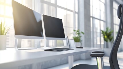 Computer desk setup with two monitors and organizational items for productivity