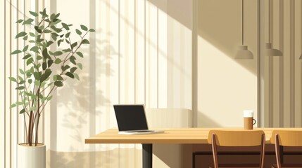 Fototapeta premium Laptop on a wooden table with a coffee cup and notebook for workspace or study setup