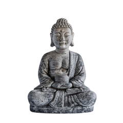 serene stone Buddha statue, symbolizing peace and tranquility, sits in meditative pose. Its intricate details and textured surface evoke sense of calm and spirituality