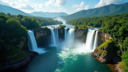Fototapeta premium Spectacular Waterfall Scenery with Turquoise Water and Lush Greenery, a Paradise Destination