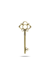 golden vintage key isolated on white background with clipping path.