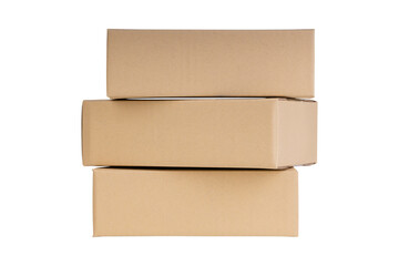 Cardboard boxes stack isolated on white background with clipping path.