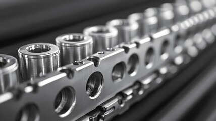 Precision Engineered Metal Components Close-up of Machined Parts