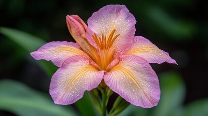 Soft Pastel Bloom with Lavender and Peach Petals on a Green Background Capturing the Essence of Spring's Beauty